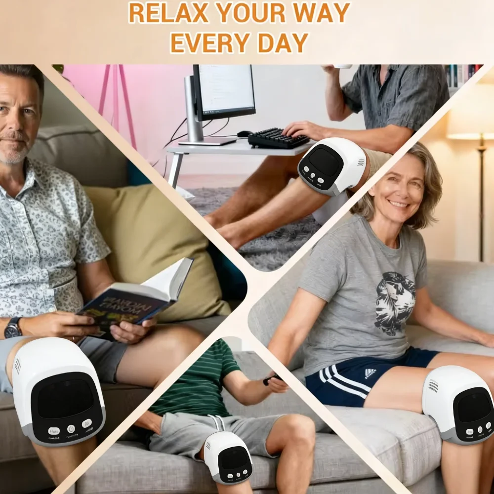 مدلك الركبة اللاسلكي 4 مستويات الأشعة تحت الحمراء الحرارة والاهتزاز الضوء الأحمر والعلاج بالتدليك مع شاشة LED هدايا للرجال والنساء