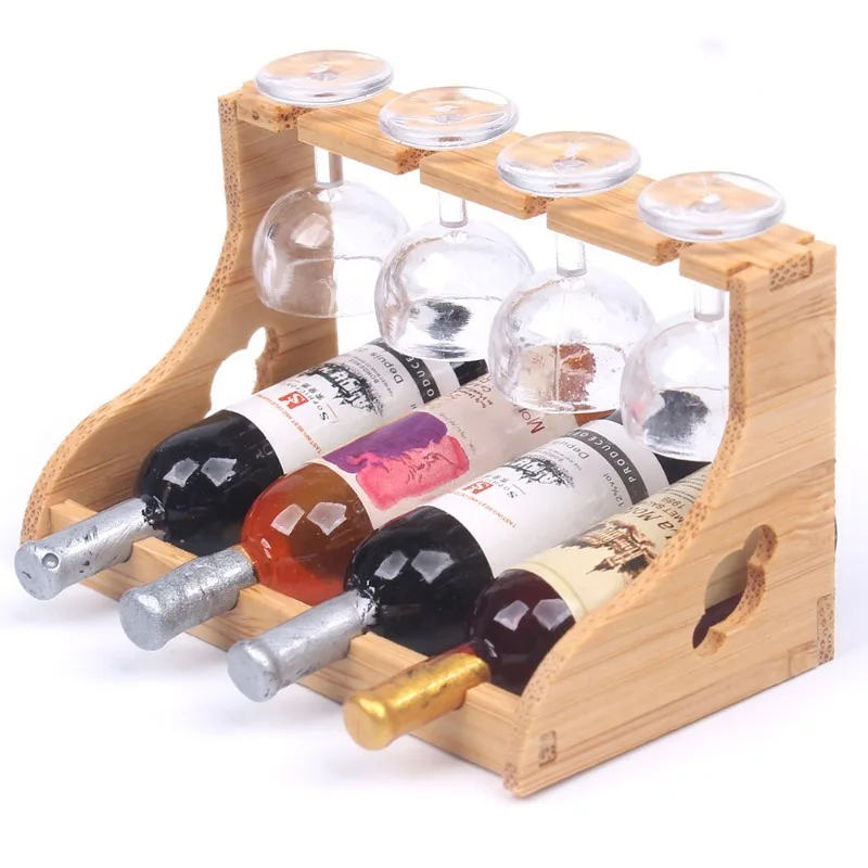 

1set Mini Wooden Wine Rack Drink Beer Rack Scale Dollhouse Toys Simulation Kitchen Scene Miniature Model Decoration Home Decor
