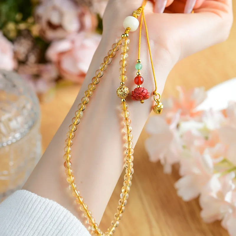 

Natural Yellow Beaded Fashion Phone Chain Buddha Keychain Bag Pendant Ornament