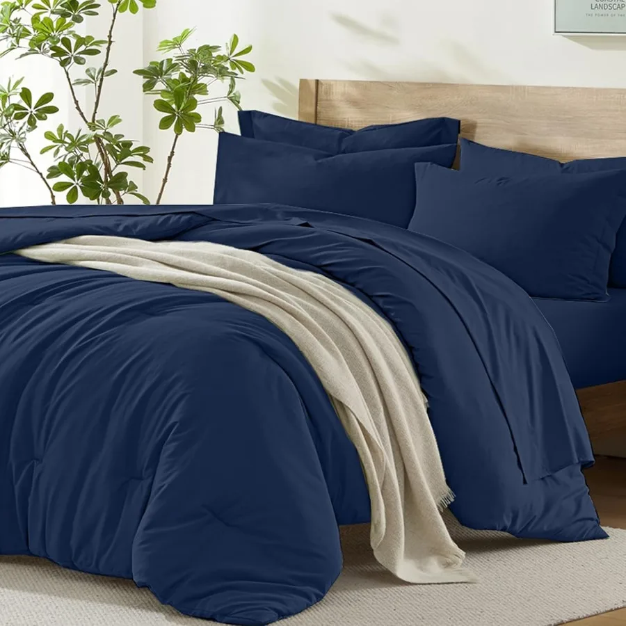 

Комплект двойного одеяла с простынями Темно-синяя 5-компонентная двуспальная кровать в сумке. Легкий и можно стирать в машине.