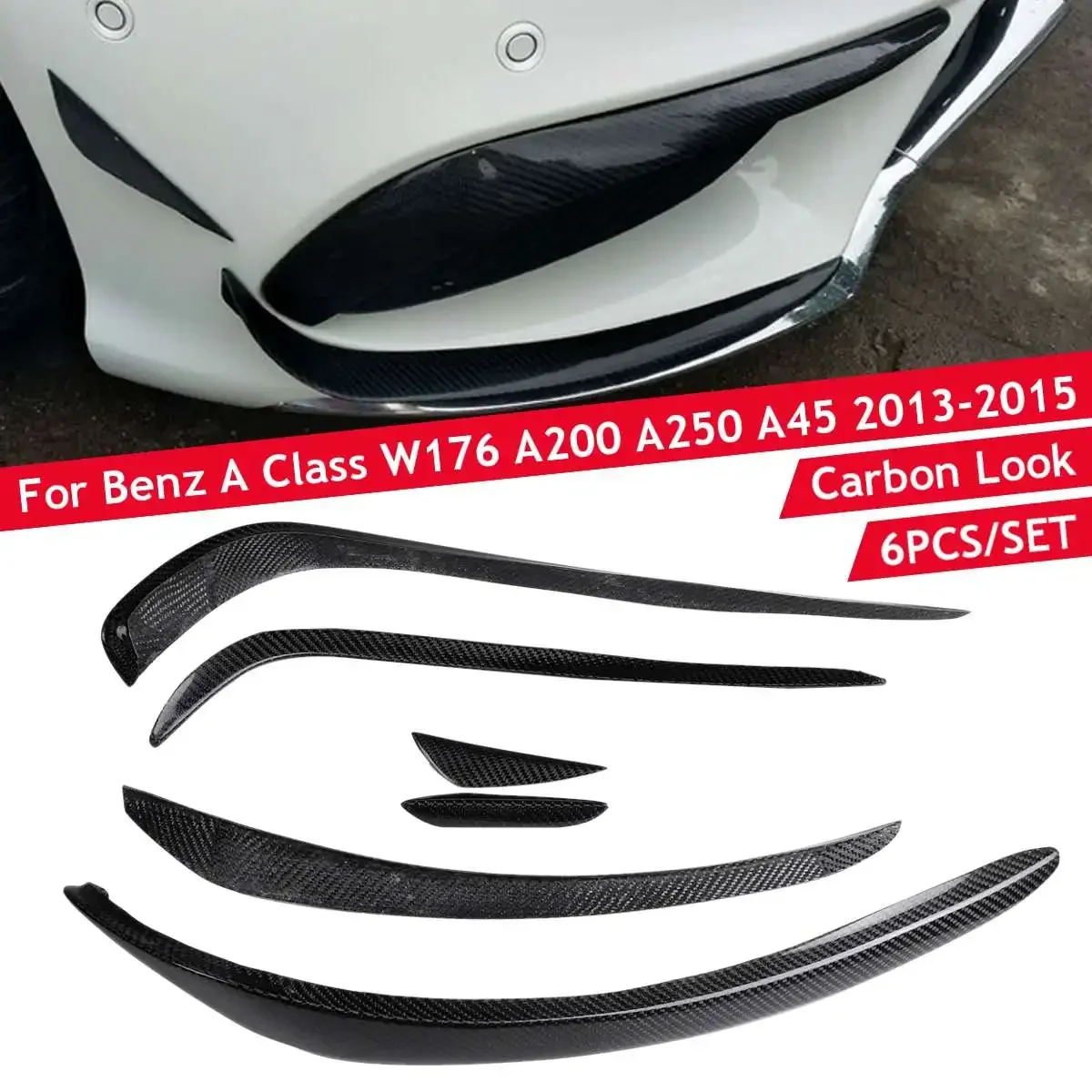 

W176 Lip AMG Style Car Front Bumper Lip Splitter Spoiler Side Canards Body Kit For Mercedes Benz A-Class W176 AMG A45 2016-2018