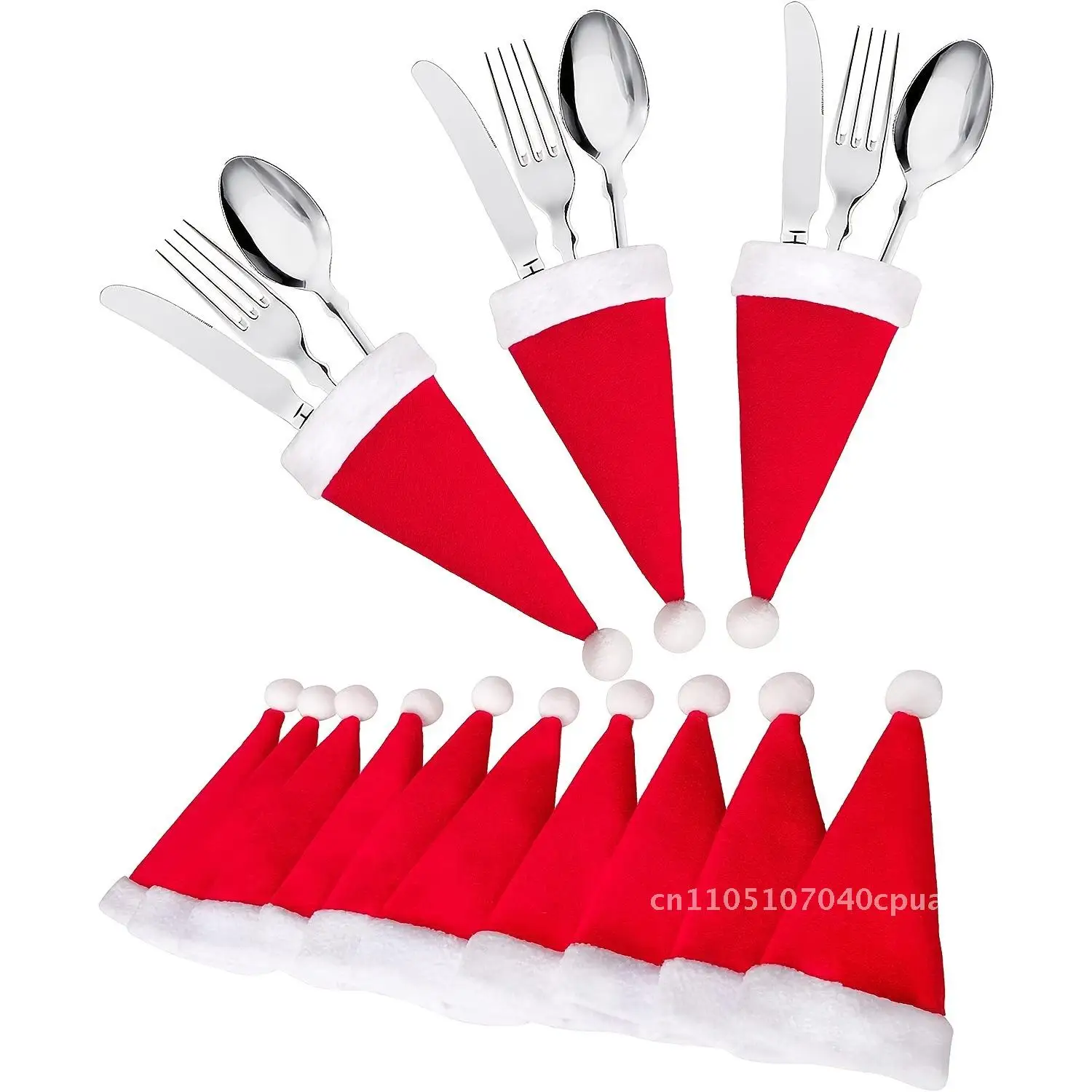 

12Pcs Mini Christmas Hat Decorations Red Knife Fork Cover Wine Bottle Covers European Style Polyester Table Decoration Supplies
