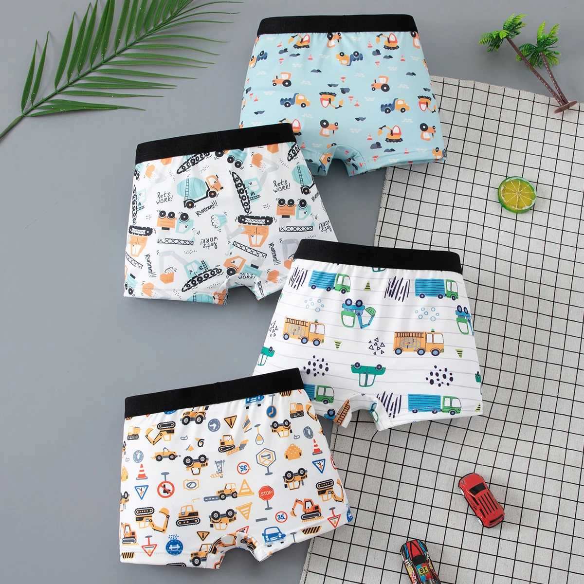 8-teiliges Set bequemer Kinderunterwäsche für alle Jahreszeiten, Jungen-Dinosaurier-Print, niedliche vierkantige Hosen, lässige kurze Unterhosen für zu Hause. – Detail 4
