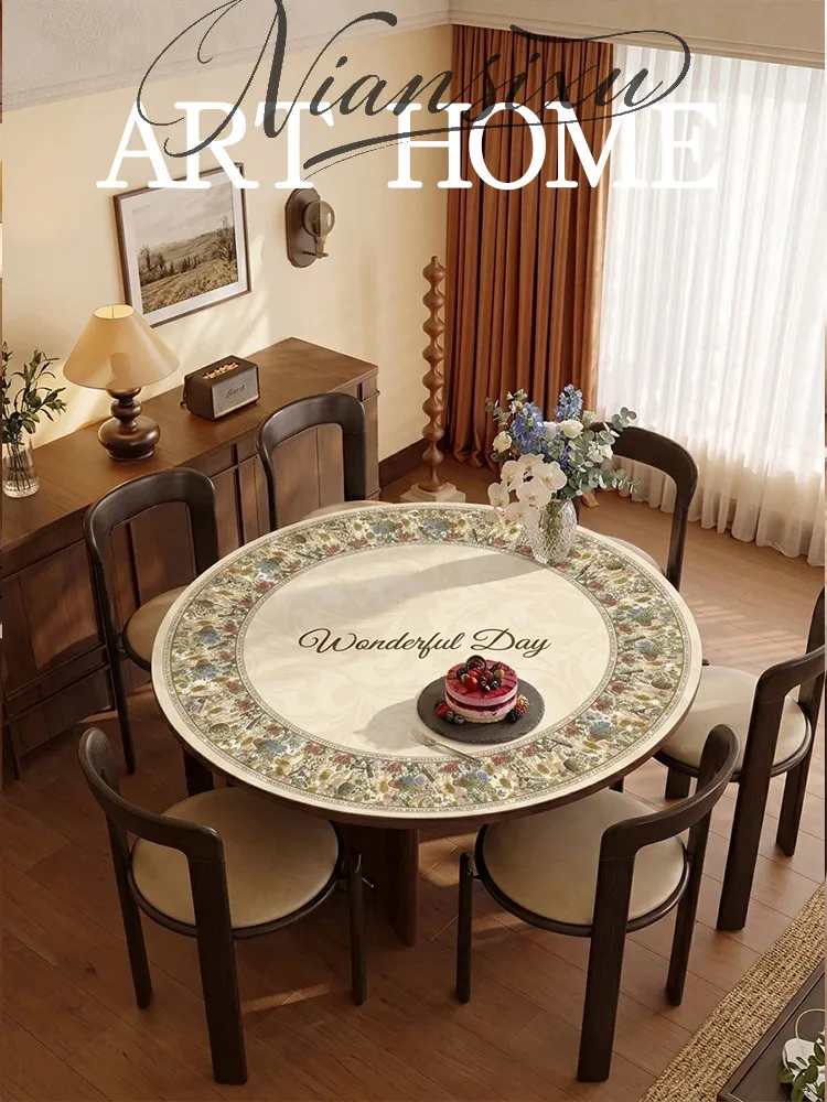 American round table tablecloth atmosphere leather large round table mat coffee table waterproof and oil-proof leave-in