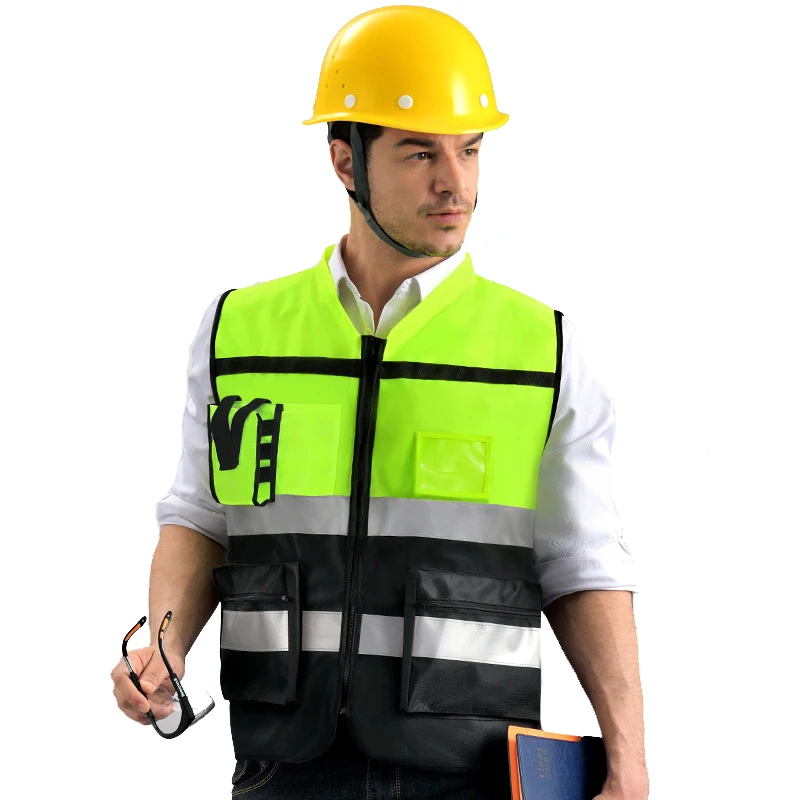 High Visibility Reflective Vest Zippered Construction Worker Safety Clothing Traffic Motorcycle Reflective Vest