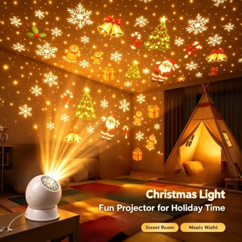 Christmas Projector Light Rotating Santa Snowflake Gingerbread Man LED Projection Lamp Indoor Xmas Home Decor