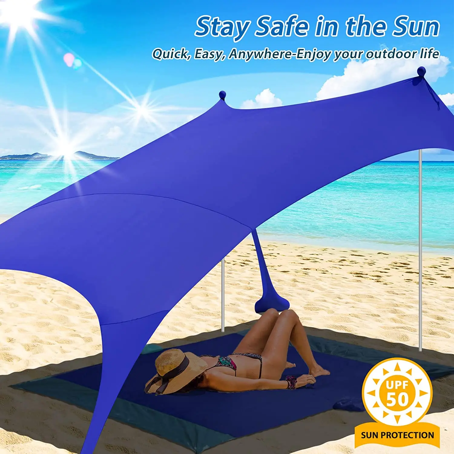 

2M*2.1M Large Area Lightweight Sun Shade Tent for Garden Family Beach Sunshade with Sandbag UPF50+ UV Large Portable Canopy