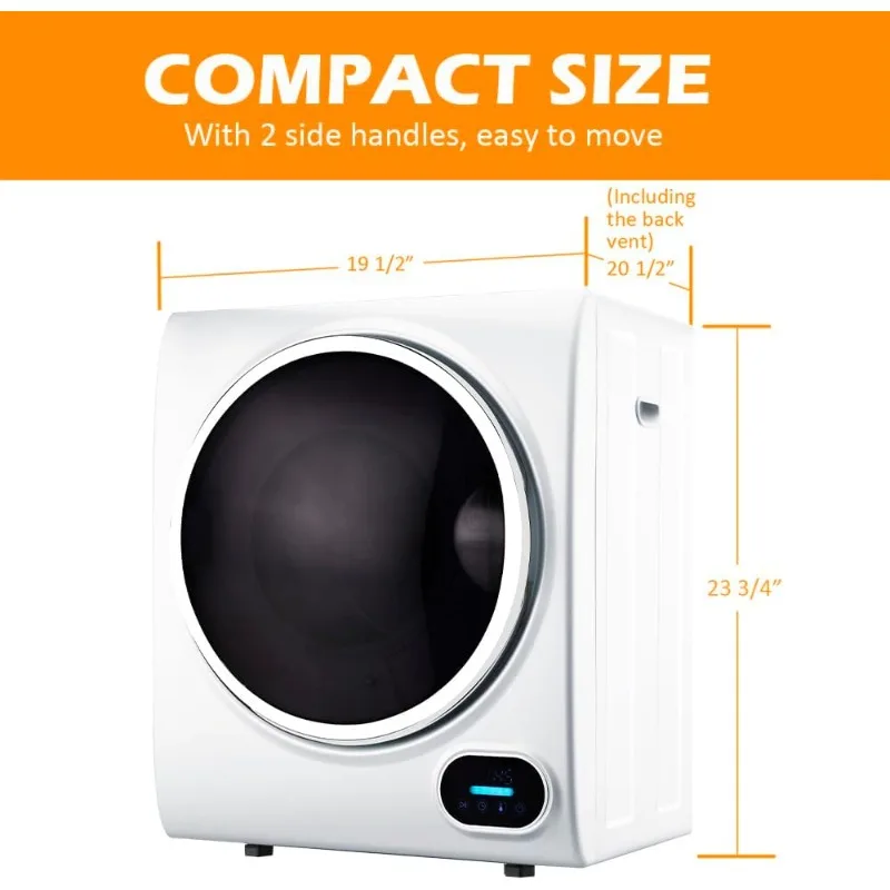 Portable Laundry Dryer with Stainless Steel Drum, LED Digital Control Panel 4 Modes, Front Load Sensor Clothes Dryer in White