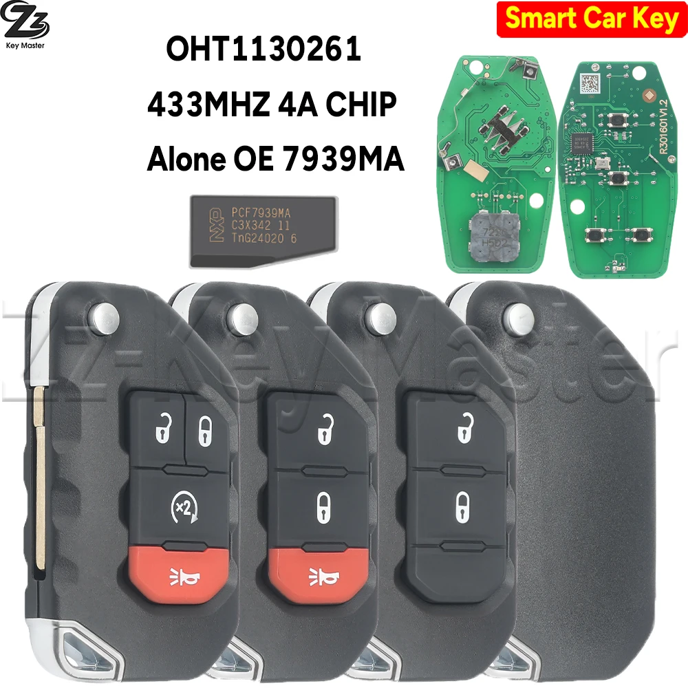 68416784AA Keyless Flip Car Remote Key for Jeep Gladiator Wrangler 2018-2021 - Replacement Transponder Ignition Key