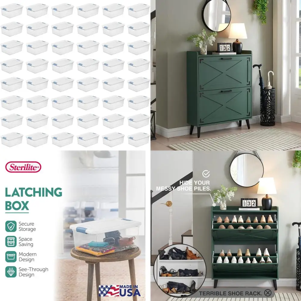 48-Piece Latching Storage Boxes, Clear Plastic Under Bed Bins with Lids, 15 Quart Heavy-Duty Containers for Organizing