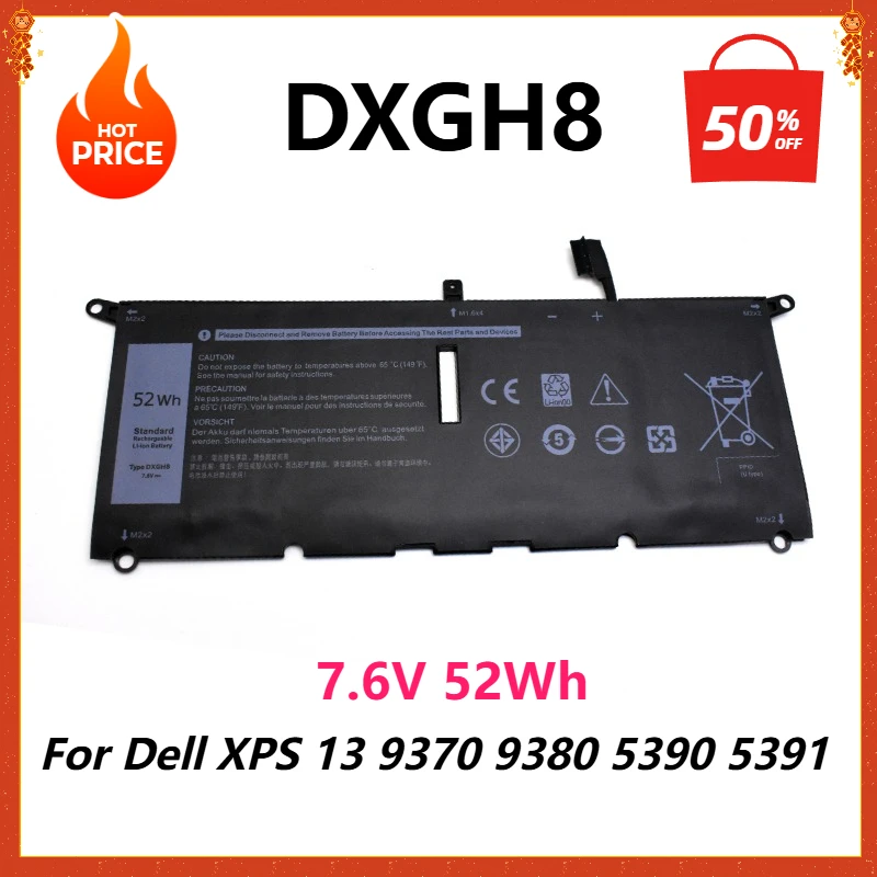 بطارية كمبيوتر محمول DXGH8 لأجهزة Dell XPS 13 9370 2018 XPS 9380 (P82G002) 13-9370-D1605G D1705G D1805G D1905TG Series G8VCF 0H754V H754V