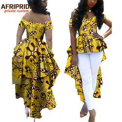 아프리카 여성 의류 AFRIPRIDE 앙카라 v 넥 오프 숄더 코트 대시 키 더블 발목 길이 플러스 사이즈 A722412