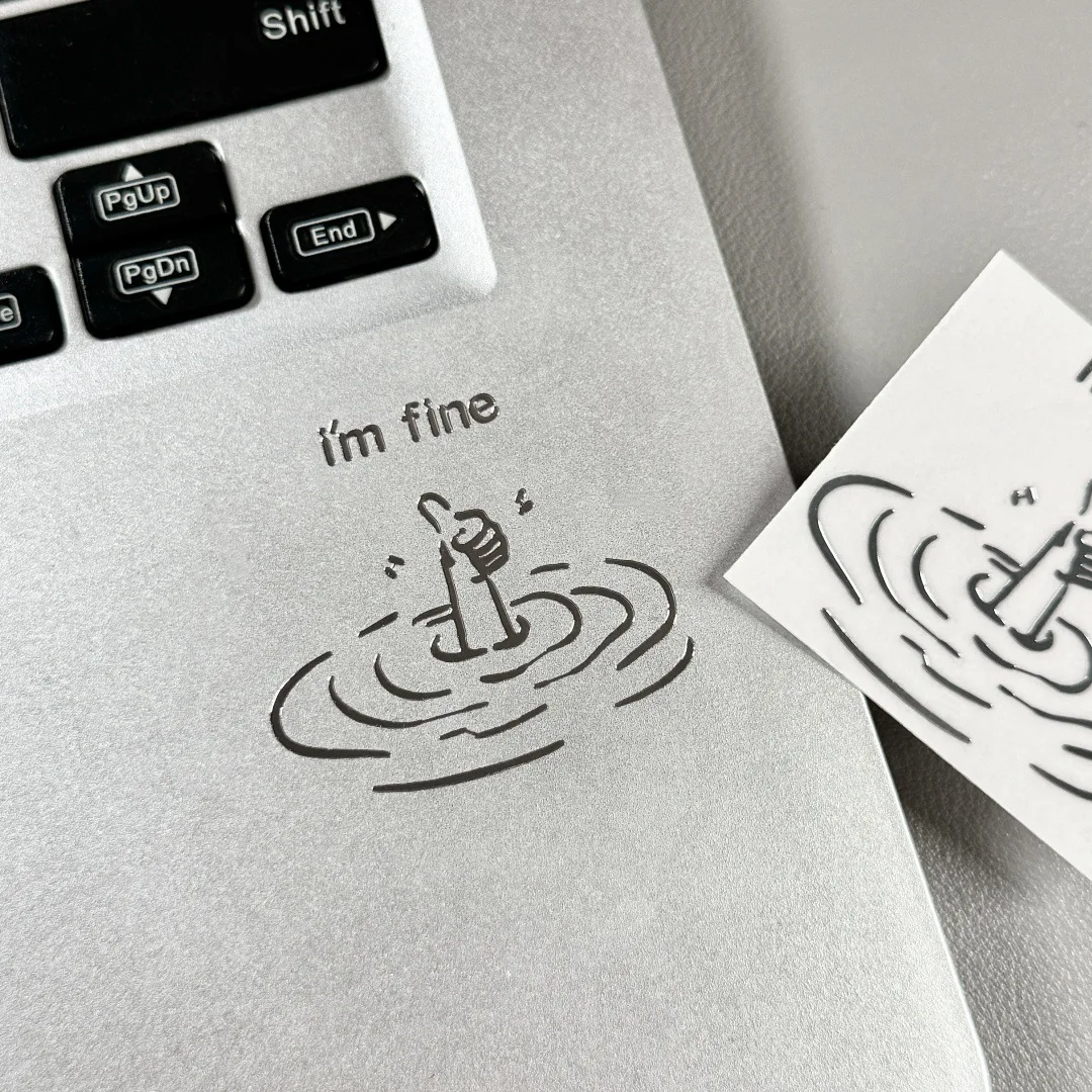 1/5Pcs I'M Fine, Cat, Girl, Little Ghost, Sun Set Stickers, Fun and Unique Style Stickers - High-Gloss Paper Laptop Stickers White