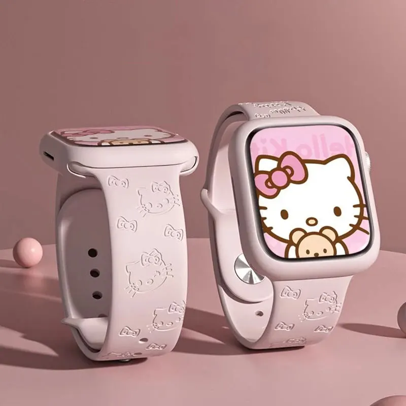 Sanrio Hello Kitty Strap For Apple Watch Band 45mm 44mm 42mm 41mm 38mm 49mm 40mm Silicone Engraved Bracelet lwatch 8 Ultra 7 Se