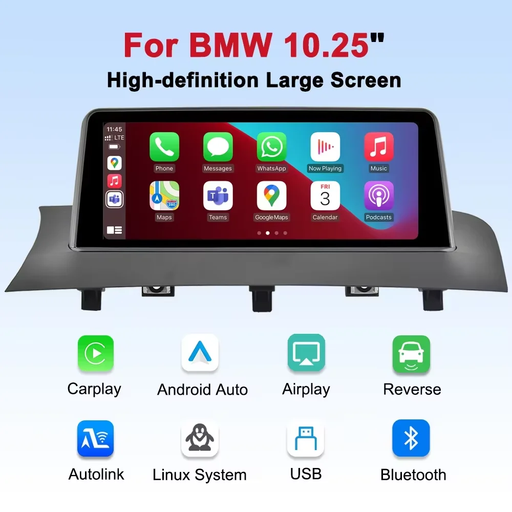 Schermo Touch da 10,25 Pollici 1920*720P, Radio Multimediale Linux, CarPlay Wireless, Android Auto per BMW X3 F25 X4 F26 2011-2017 CIC NBT, Navigazione GPS, Mirror Link, Bluetooth, Sistemi