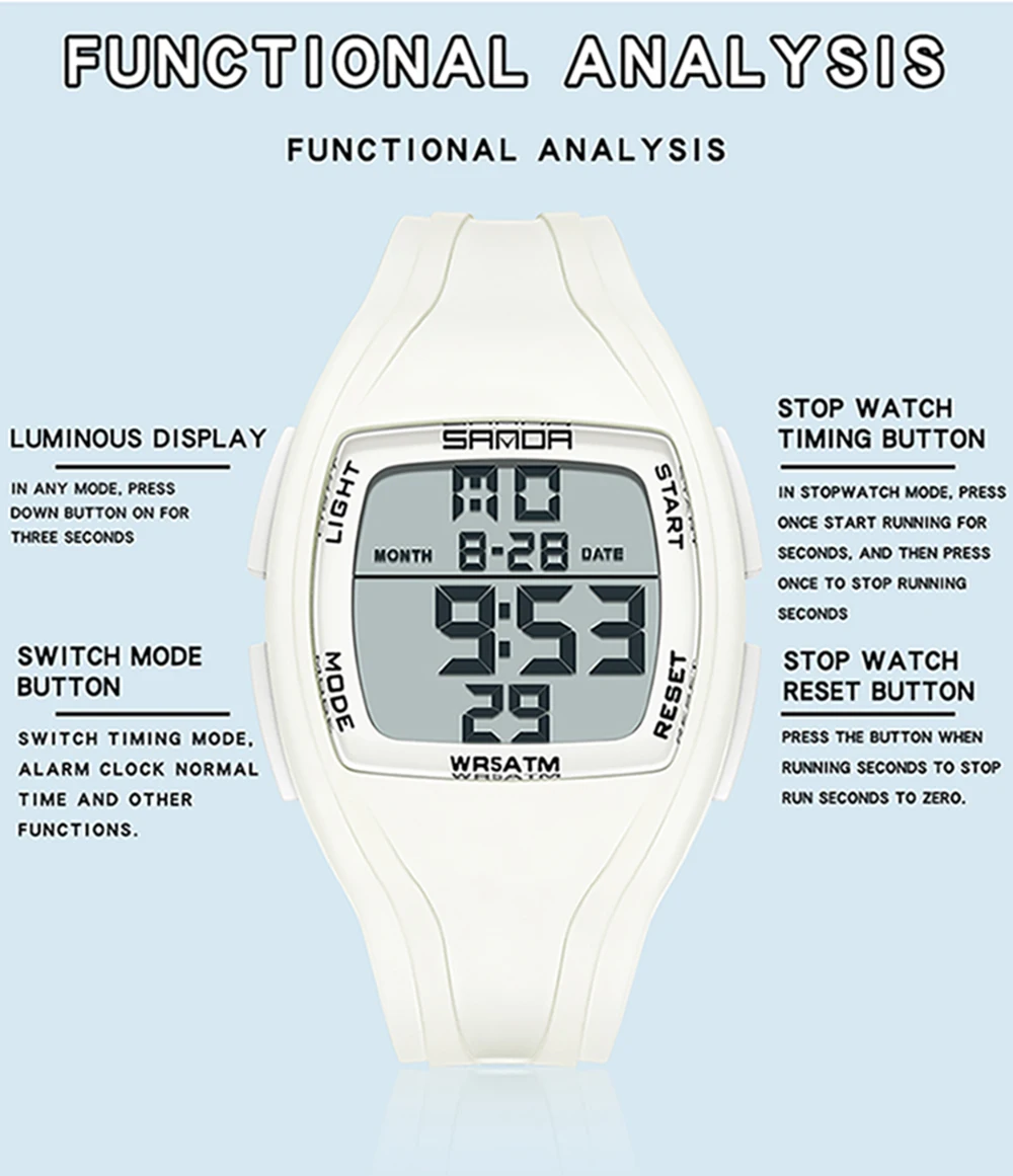 Fashion SANDA New 9054 Student Electronic Watch Sports Multifunctional Waterproof LED Single Display Student Electronic Watch