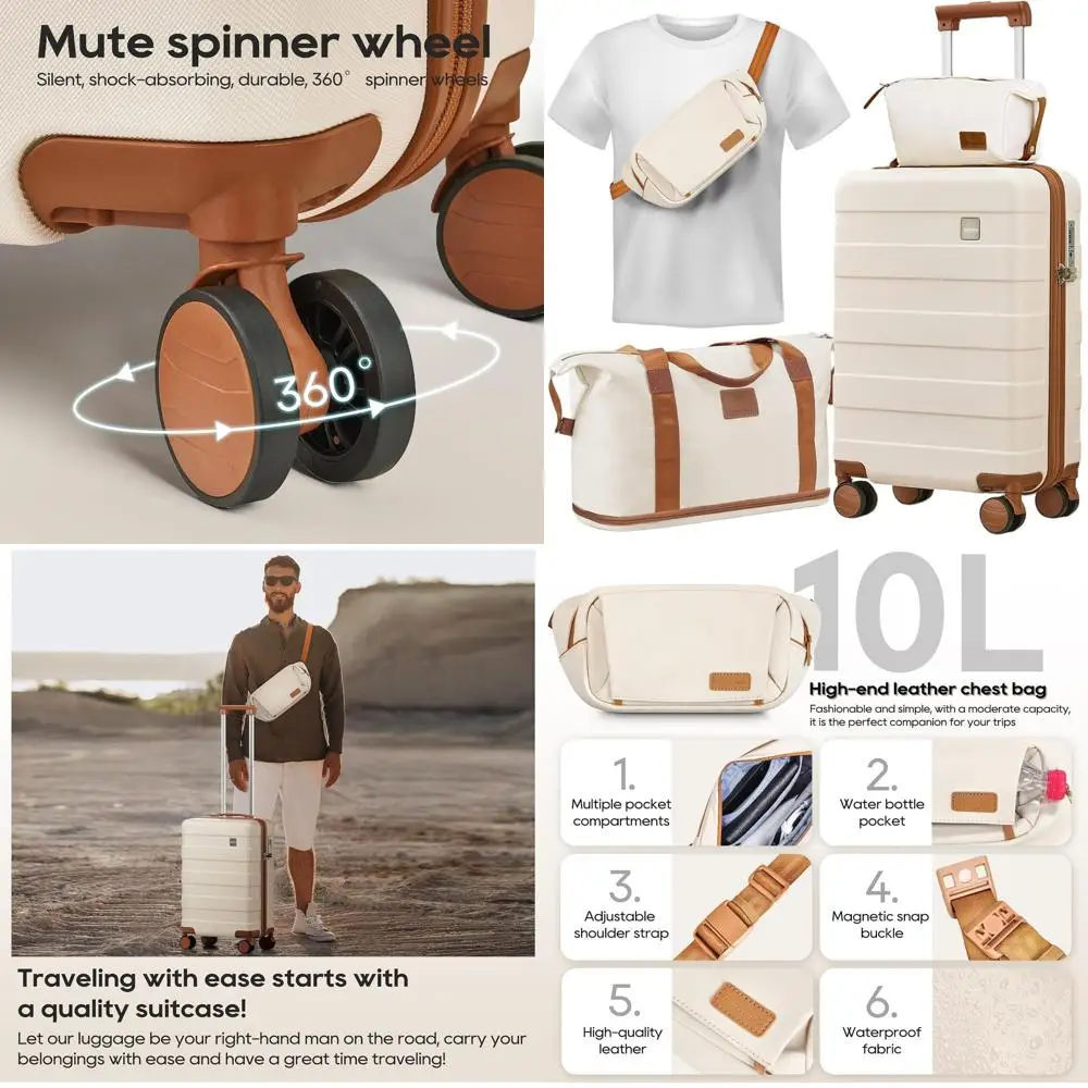 Conjunto de bagagem de mão rígida leve de 20 polegadas com rodas giratórias e trava TSA