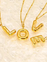 Peri'sbox New Trendy Stainless Steel Chunky Bubble Initial Necklaces for Women 26 Letter Gold Plated Anti-Tarnish Necklace Party