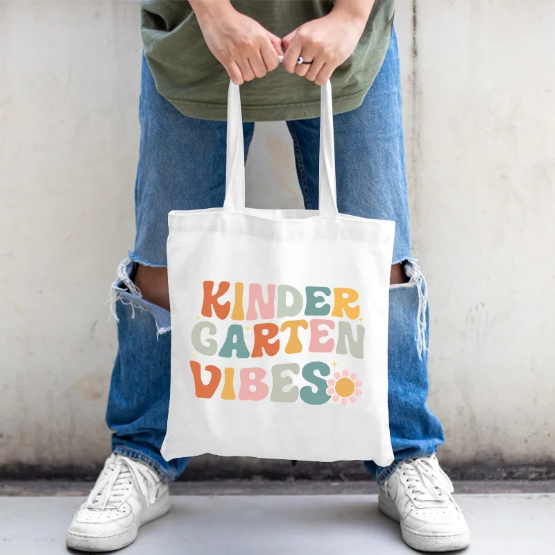 Colorful First Day Kinder Garten Vibes Pattern Tote Bag Best Gift for Teacher Tops Professional Manicure Suitcase Pencil Case