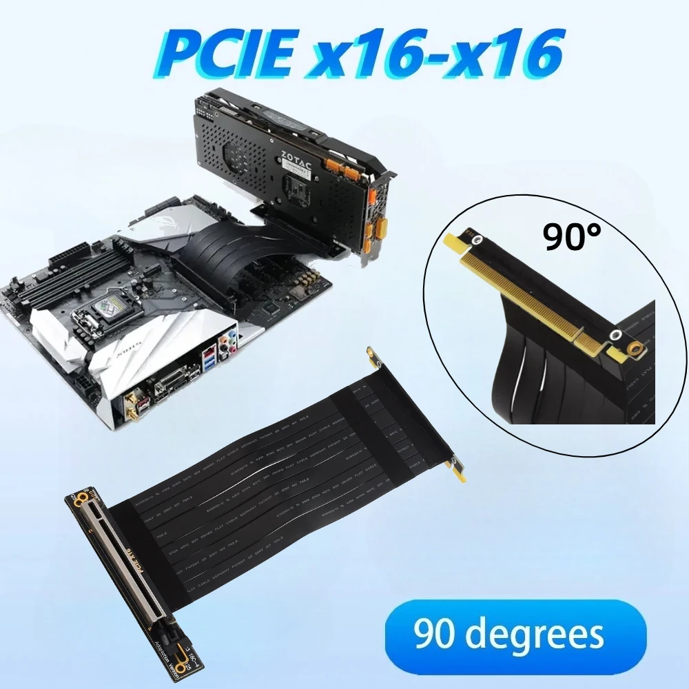 90 Degree PCIE 3.0 X 16 Extension Cable Double Angled GPU Upright Riser Extender for Graphics Vertical Graphics Card GTX RTX GPU