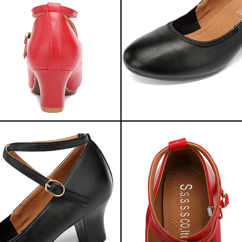 5.5cm 6cm Fashion Comfortable Shallow Med Block Heels Shoes Women Pumps 2025 Spring Soft Leather Office Dance Shoes for Mom image 6