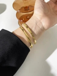 Peri'sbox Non Tarnish 316L Stainless Steel Solid 18K Pvd Gold Plated Plain Textured Bangle Women's Stackable Bracelets Jewelry