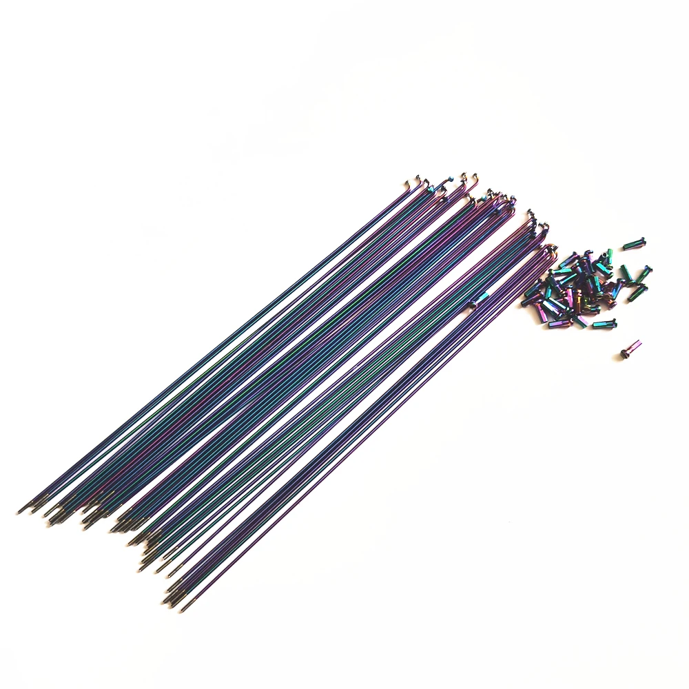 36pcs/lot 14G 2.0mm 304 steel Bicycle spoke wire vacuum plating rainbow spokes 26 27.5 29 inch spokes + nipples MTB road bike