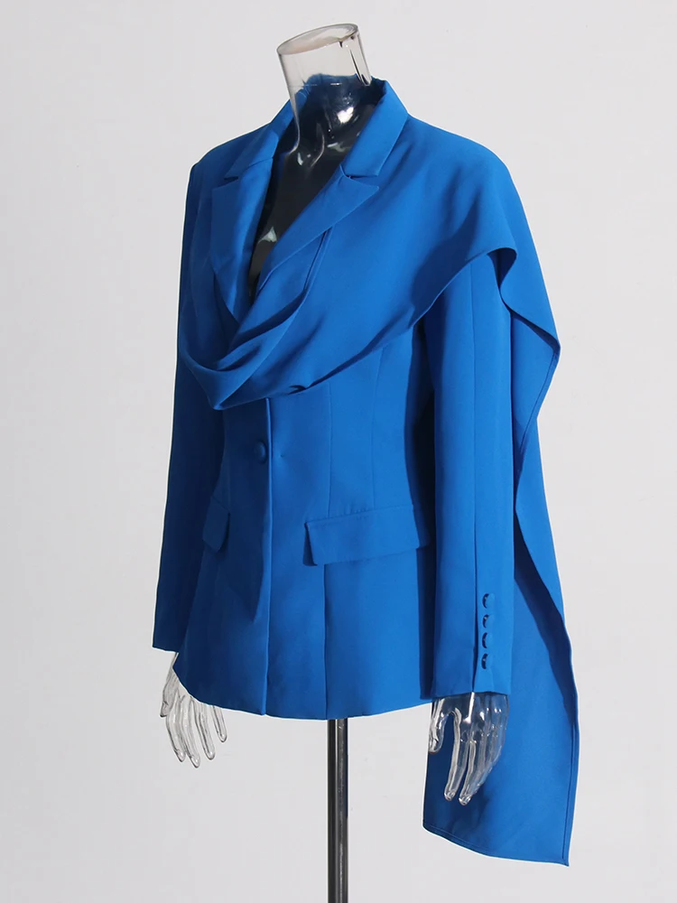 TWOTWINSTYLE Solid Casual Patchwork Zakken Blazers Voor Vrouwen Notched Kraag Lange Mouw Gesplitste Knop Minimalistische Blazer Vrouwelijke