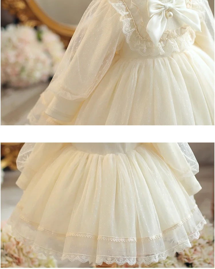 2024 Spring and Autumn New Children\'s Lolita Girl Princess Dress Lace Long sleeved Party Baby One Year Elegant Evening Dress