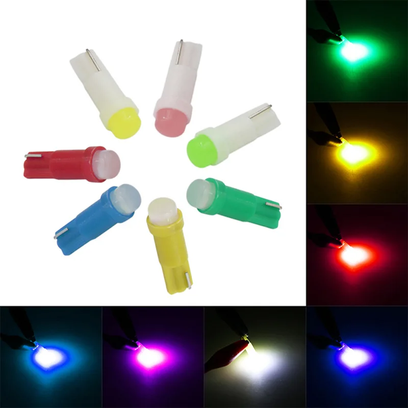 10PCS Car T5 LED (W3W W1.2W) COB Instrument Cluster Lights Super Bright Automobile Dashboard Warning Indicator Auto Gauge Lamps