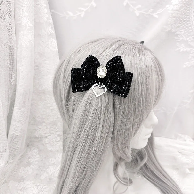 2 Pcs Lace Headpiece With A Heart-shaped Style Bow Hair Clip Lolita Eleggant Versatile Double Ponytail Clip For Sweet Cute Girls