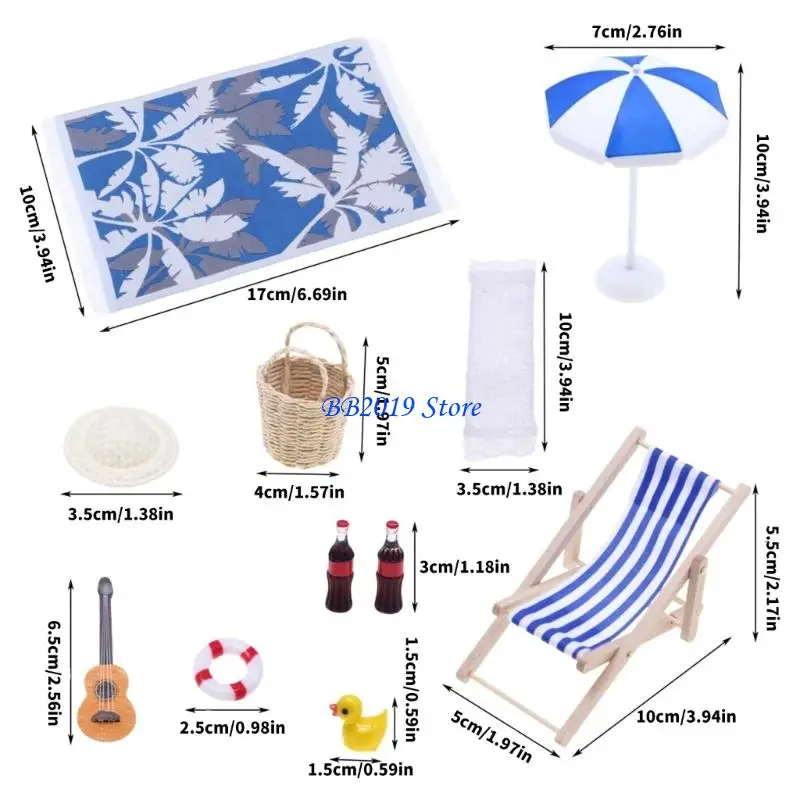 Q0KB Accessori per scene da spiaggia in legno con mobili in miniatura Decorazioni per scene case delle bambole