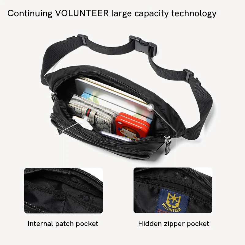 Volunteer Waist Pack Bag Fanny Packs Men Oxford Cloth Traveling Running Casual Zipper Phone Lightweight Crossbody Bags 1829-09