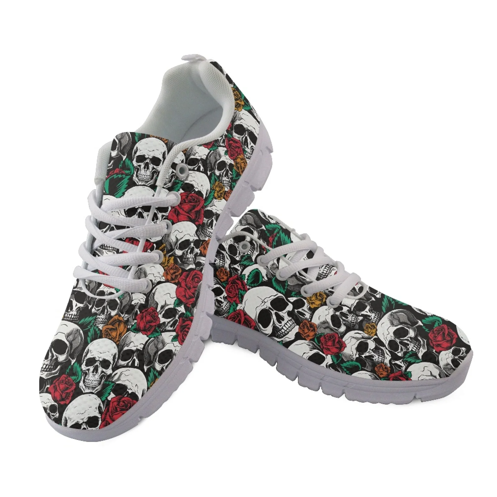 Coloranimal Skull and Rose Comfort Tennis Sneakers Women Running Walking Shoes Running Shoes for Womens Ladies