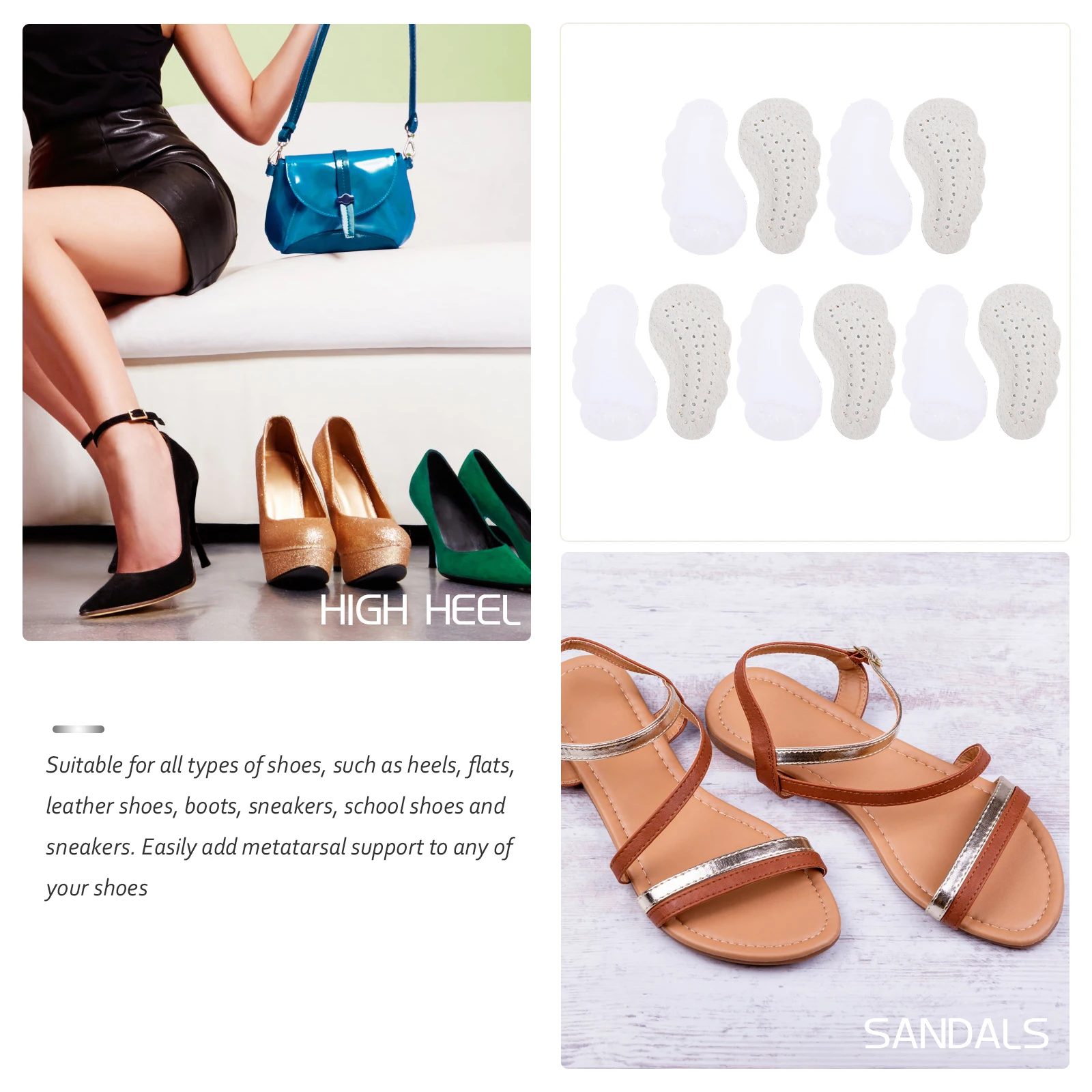 

5 Pairs Non-slip Mat Heel Support Inserts Anti-skid Half Heels Formal Wear Pigskin Forefoot Women's Shoe Insoles