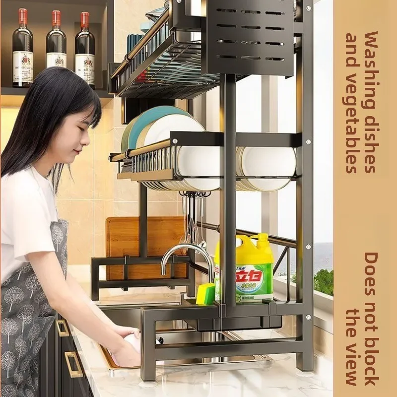 Retractable kitchen sink rack, countertop, dishes drain, basket, sink, dishwasher, tableware box, filtered water storage