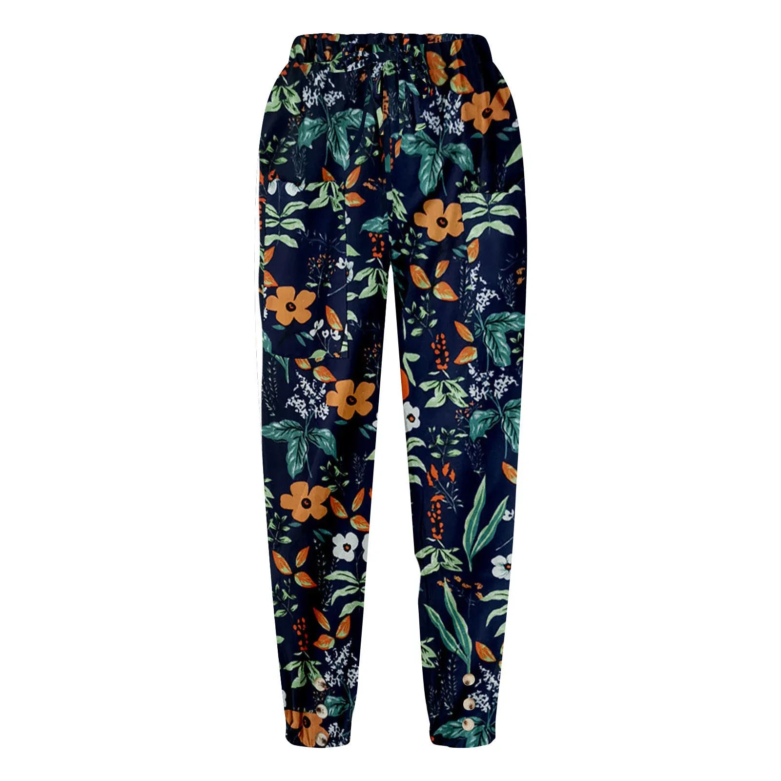 womens Plant and Flowers Calf-Length Pants MID Waist Drawstring printed lady trousers Slight Strech LOOSE FITHarem female Pants