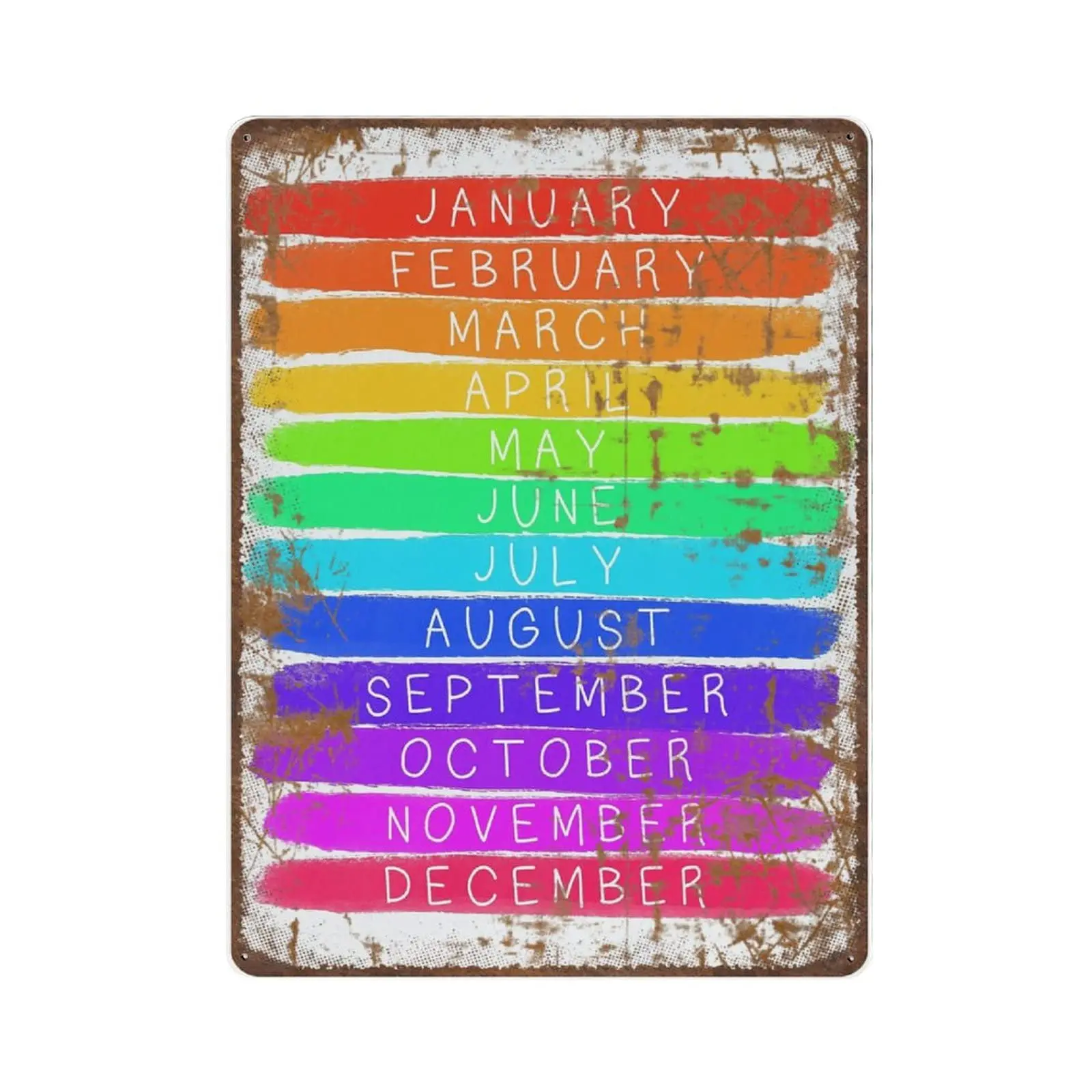 

Antique Durable Thick Metal Sign,Months of The Year Tin Sign, Educational Kids Room Wall Decor，Novelty Signs for Home Kitchen Ca