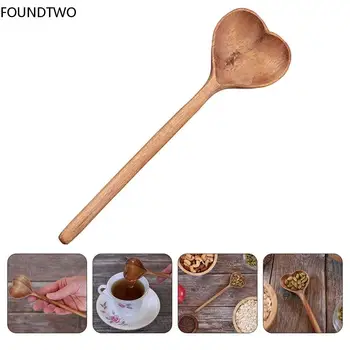 하트 나무 숟가락 서빙 스푼, 나무 교반 저녁 음료, 수프 디저트, 커피 베이킹, 나무 혼합 티스푼 측정, 28cm