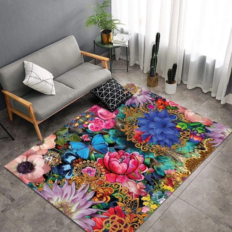 Classical Vintage Floral Watercolor Bouquet Of Roses Abstract Unusual Bright Flannel Floor Rugs By Ho Me Lili Home Decor