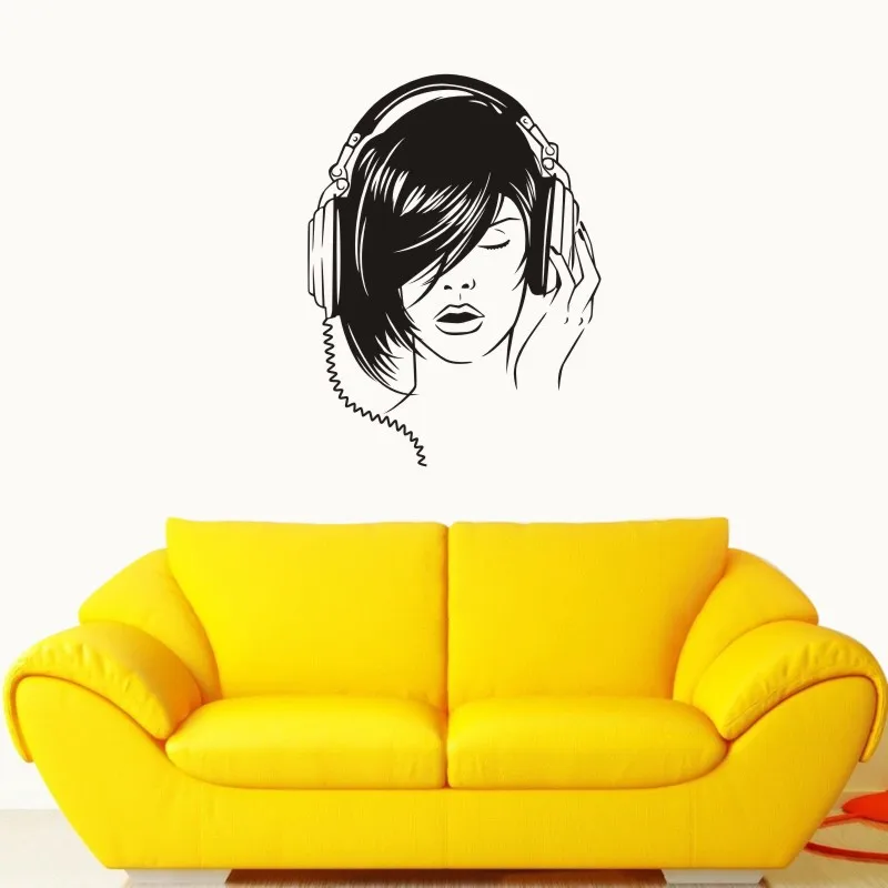 Music Zone Girl Wall Sticker Headset Rock Decor Kids Room Home Decoration Posters Vinyl Music Car Decal