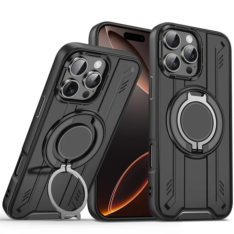 

For Magsafe 360° Rotating Car Metal Bracket Ring Solid Phone Case For iPhone 16E 11 12 13 14 15 16 Pro Max Plus Shockproof Cover