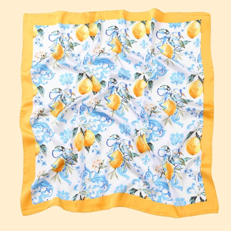 68cm Lemon Pattern Scarf New Spring Summer Emulation Silk Scarf Fresh and Versatile Clothing Bag and Shawl Headscarf