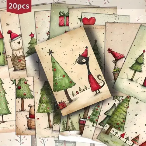 Bilashmart 20pcs Christmas Greeting Cards Creative Animal Word Message Card DIY Postcard Gift New Year Decor Greeting Party Invitation Card