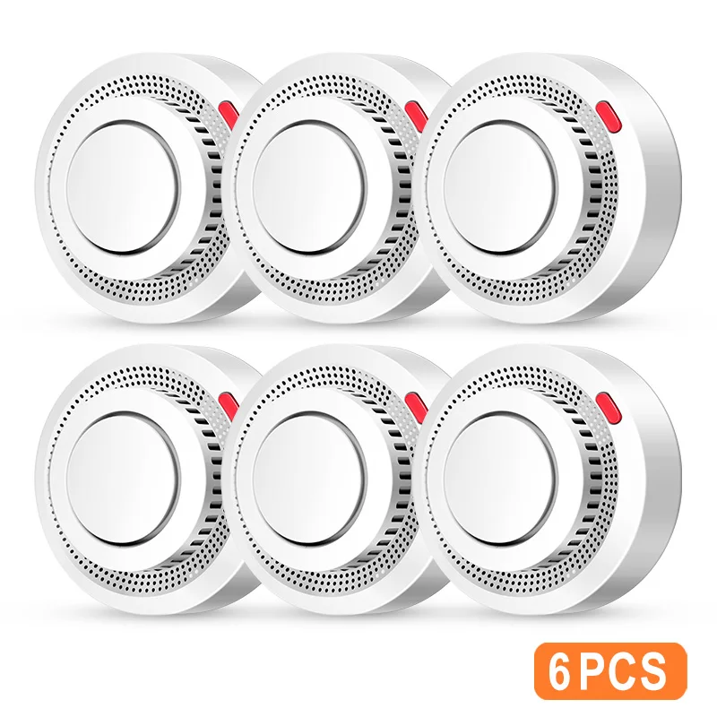 6Pack Tuya WiFi Smart Smoke Sensor Smartlife APP Controle Rookmelder 85dB On-site alarm Ondersteunt Alexa & Google Assistant