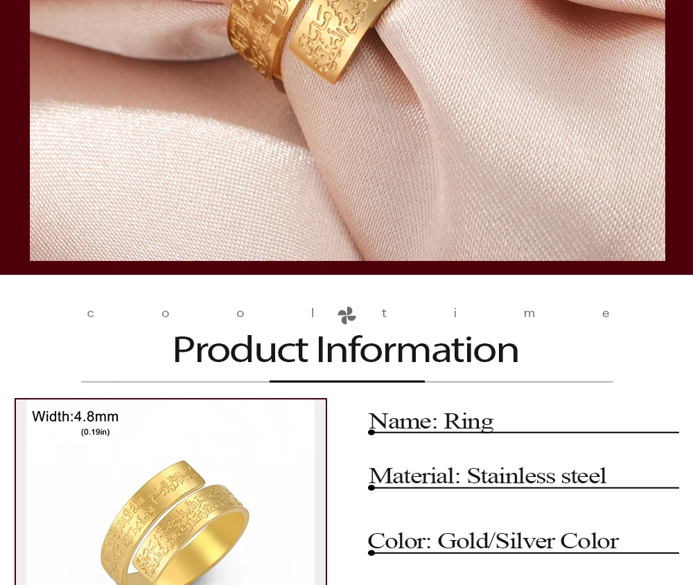CoolTime Ayatul Kursi Edelstahl Verstellbarer Ring mit Koran-Kalligraphie Muslimischer Schmuck Eid Al Adha Muhammad Segen – Detail 2