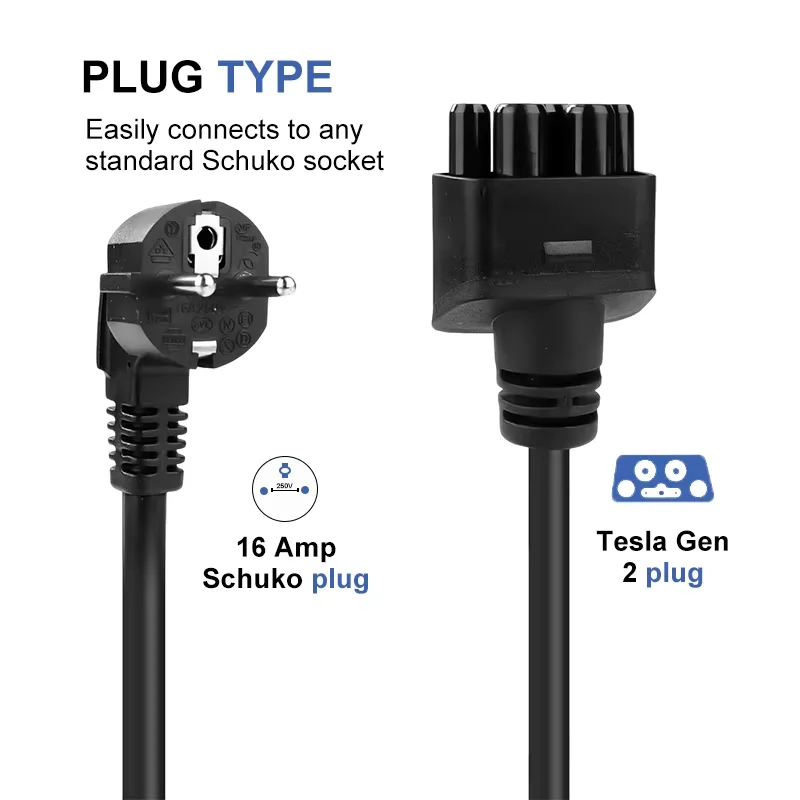 Beret NEMA EU 16A SCHUKO Adapter for NACS Tesla Model S Y X 3 Gen 2 Universal EV Mobile Connector with TPE Cable