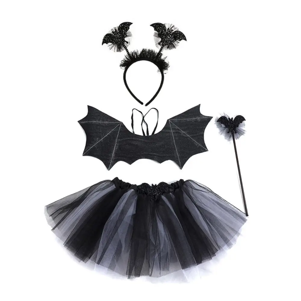 Bat Wings Bat Wings Sets Tutu Skirt 2-8year Halloween Cosplay Costume Masquerade Headband Bat Wings Skirt Suit Halloween Day