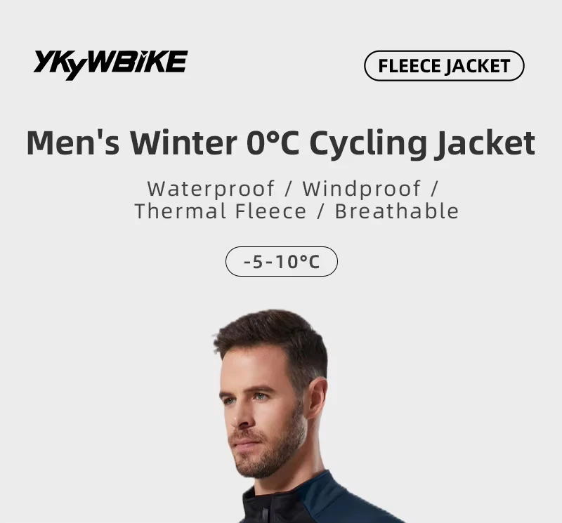 YKYWBIKE Winter -5-10 ℃ Herren Thermo-Fleece-Fahrradjacke, wasserdicht, winddicht, Fahrrad-Rennrad-Profi-Bekleidung, MTB-Fahrradoberteile – Detail 4