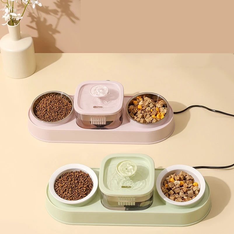 Cat Food Bowl Pet Automatic Feeder Water Dispenser Dog Cat Food Container Drinking Dish Anti Slip Double Bowl